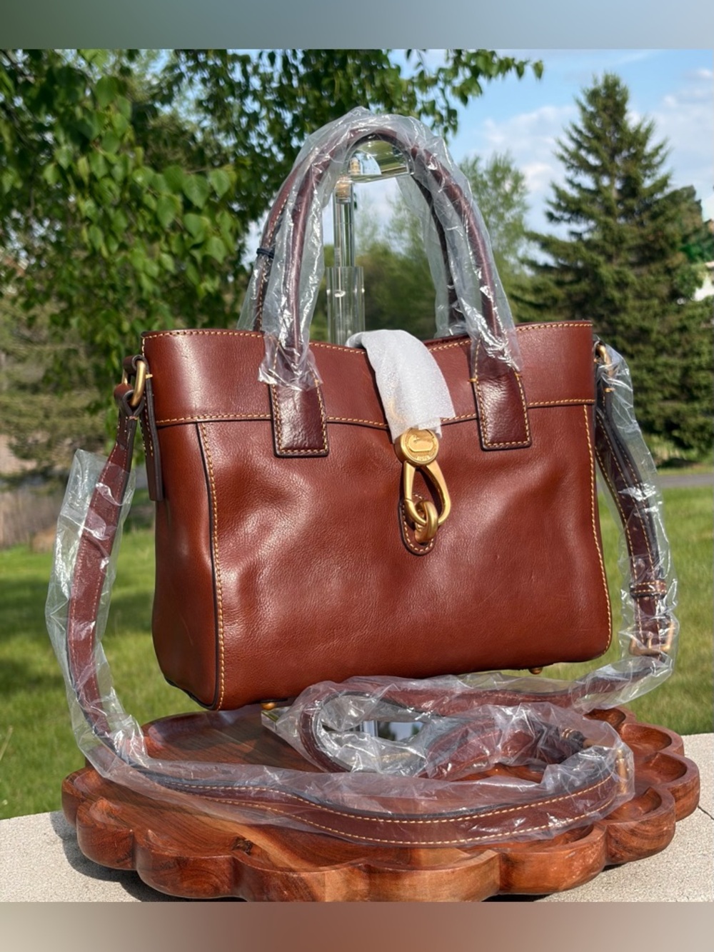 Dooney & Bourke Small Amelie Chestnut Brown Florentine Leather Tote NWT